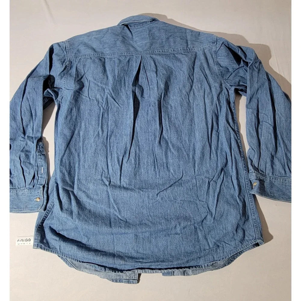 Vintage Marlboro Adventure Team Blue Denim Button Down Shirt Mens XL Made in USA